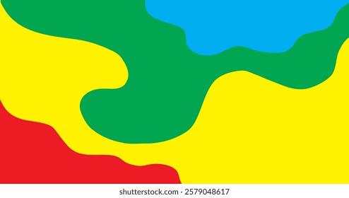 Abstract colorful background with simple hand drawn liquid shapes composition. Fun childish doodle backdrop. Minimal horizontal cover design in bright trendy colors.