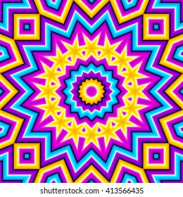 Abstract colorful background with six-pointed stars (motion illusion). Seamless pattern.