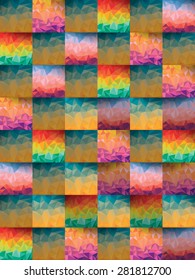 Abstract colorful background with squares and triangles.