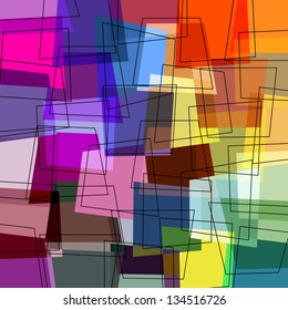 abstract colorful background, with squares/trapeze and lines, retro style