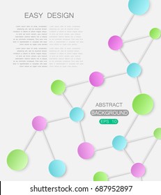 Abstract colorful background structure DNA bio molecules on white background. Chemistry background for banner, flyer or web. Molecular structure with white paper particles Vector illustration. EPS 10.