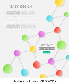Abstract colorful background structure DNA bio molecules on white background. Chemistry background for banner, flyer or web. Molecular structure with white paper particles Vector illustration. EPS 10.