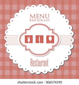Abstract colorful background with table cover, and restaurant symbols. Restaurant menu concept