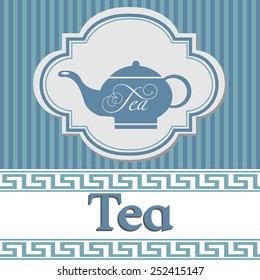 Abstract colorful background with a teapot and the word tea written lower with blue letters