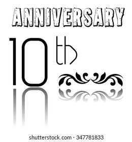 Abstract colorful background with the text 10th anniversary written in black