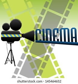 Abstract colorful background with the text cinema coming out from a movie projector. Cinema background