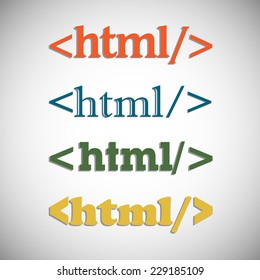 Abstract colorful background with the text HTML written in various ways. Html concept