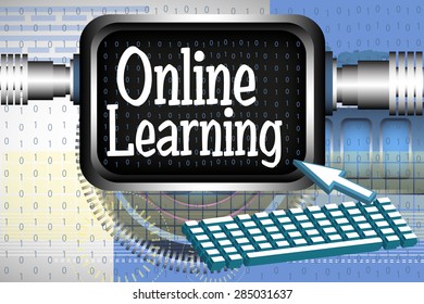 Abstract colorful background with the text online learning written on a computer's monitor