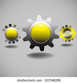 Abstract colorful background with three different yellow gears