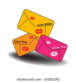 Abstract colorful background with three love letters colored in yellow, orange and pink