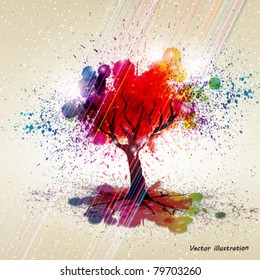 Abstract colorful background. Tree with a crown made of stain. Vector illustration.