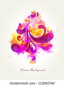 Abstract colorful background with tree  ink splattered background. Vector design
