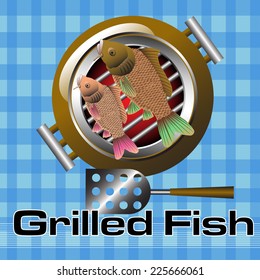 Abstract colorful background with two fish on a grill. Fish cuisine concept
