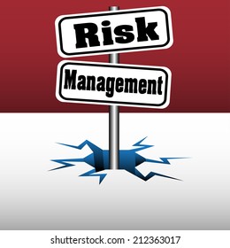 Abstract colorful background with two plates with the text risk management coming out from an ice crack