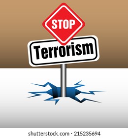 Abstract colorful background with two plates with the text stop terrorism coming out from an ice crack