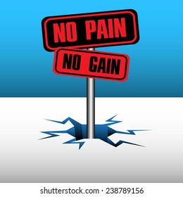 Abstract colorful background with two plates with the text no pain no gain coming out from an ice crack