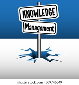 Abstract colorful background with two plates with the text knowledge management coming out from an ice crack