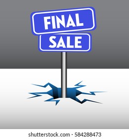 Abstract colorful background with two plates with the text final sale coming out from an ice crack. Retail concept