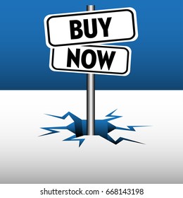 Abstract colorful background with two plates with the text buy now coming out from an ice crack