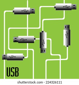 Abstract colorful background with USB flash drives leaving behind white lines. Storage concept