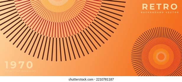 Abstrakter bunter Hintergrund, Vektorgrafik. 70er Jahre retro Vintage Stil kreative Abdeckung mit buntem Kreis Linie, Sonne-Ray Textur, 1970 Farbe. Trippy-Illustrations-Design für Dekoration, Wandkunst, Poster, Banner.