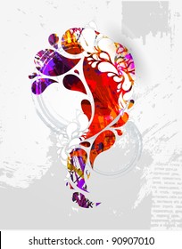 Abstract colorful background. Vector colored swirly background with splats and floral element