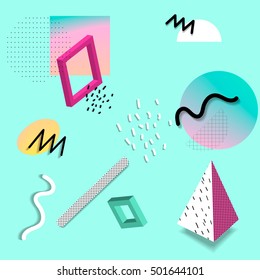 Abstract colorful background vector, hipster memphis style template, funny cute figures, vector eps 10