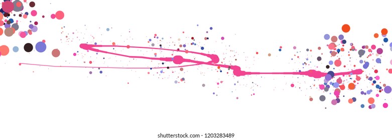 Abstract colorful background. Vector illustration in the style of ink drawing. Circles of different colors and diameters randomly arranged along a curved line.