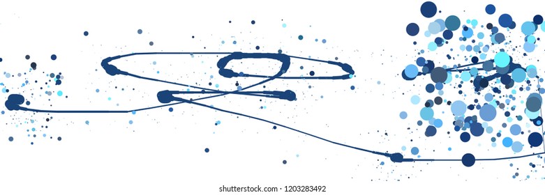 Abstract colorful background. Vector illustration in the style of ink drawing. Circles of different colors and diameters randomly arranged along a curved line.