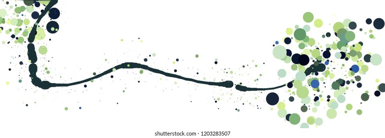 Abstract colorful background. Vector illustration in the style of ink drawing. Circles of different colors and diameters randomly arranged along a curved line.