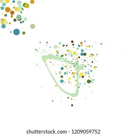 Abstract colorful background. Vector illustration in the style of ink drawing. Circles of different colors and diameters randomly arranged along a curved line and isolated on a white backdrop.