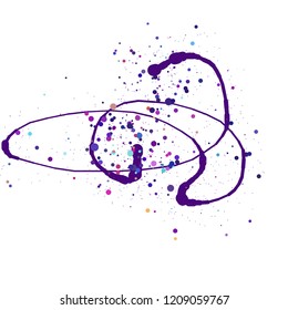 Abstract colorful background. Vector illustration in the style of ink drawing. Circles of different colors and diameters randomly arranged along a curved line and isolated on a white backdrop.