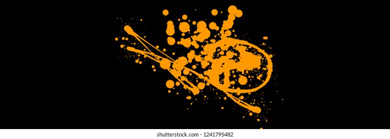 Abstract colorful background. Vector illustration in the style of ink drawing. Circles of different colors and diameters randomly arranged along a curved line and isolated on a black backdrop.