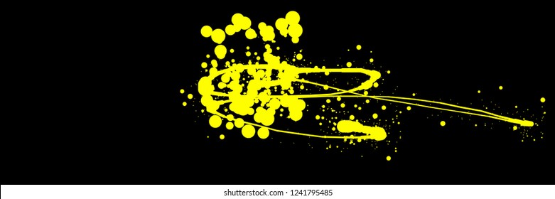 Abstract colorful background. Vector illustration in the style of ink drawing. Circles of different colors and diameters randomly arranged along a curved line and isolated on a black backdrop.