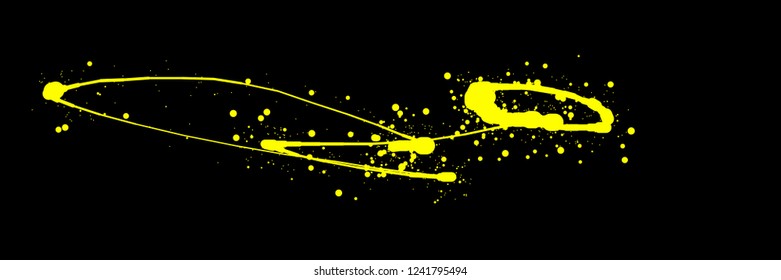 Abstract colorful background. Vector illustration in the style of ink drawing. Circles of different colors and diameters randomly arranged along a curved line and isolated on a black backdrop.
