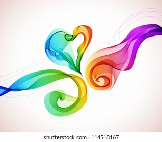 Abstract colorful background with wave and heart, illustration for Valentine design, vector