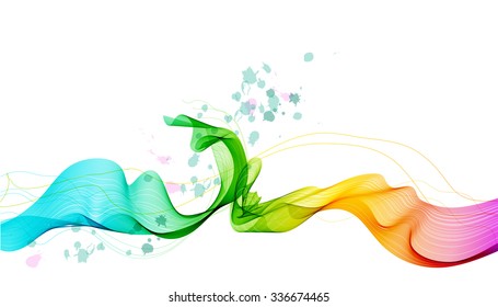Abstract colorful background with wave over white, vector