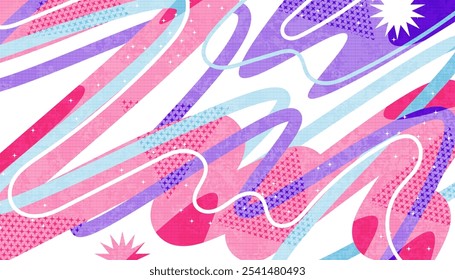 Abstract Colorful Background with Wave Shapes in Pop Art Style