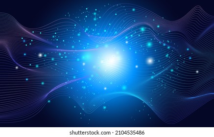 Abstract colorful background of waves from lines and stars in outer space. Vector image.