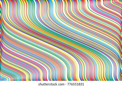 Abstract colorful background with wavy thin linesStripy backdrop for print on wrapping. Vector illustration Colorful rainbow.