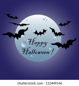 Abstract colorful background with weird bats flying in the light of the full moon. Halloween theme