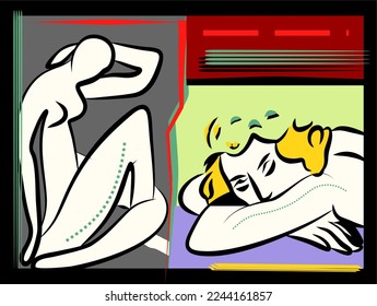 abstract colorful background,  woman sitting