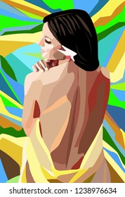 Abstract colorful background , woman wrapped in towel after bath