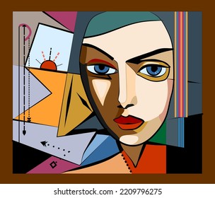 Abstract  colorful background ,Woman's head in the foreground