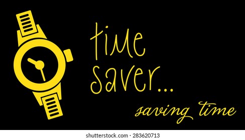 Abstract colorful background with yellow hand watch and the text time saver written on a black background