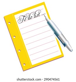 Abstract colorful background with yellow notebook, blue pen and the text to do list written on the upper part of the notebook