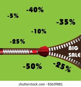 Abstract colorful background with a zipper opening with the text big sale. Sale concept