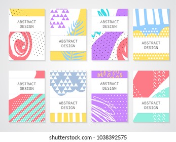 Abstract colorful backgrounds set. Hand drawn templates for card, flyer and invitation design. Vector illustration.