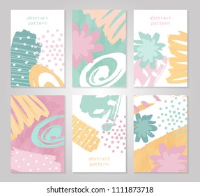 Abstract colorful backgrounds set. Hand drawn templates for card, flyer and invitation design. Vector illustration.