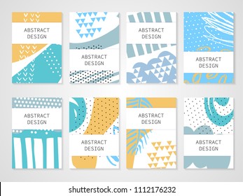 Abstract colorful backgrounds set. Hand drawn templates for card, flyer and invitation design. Vector illustration.